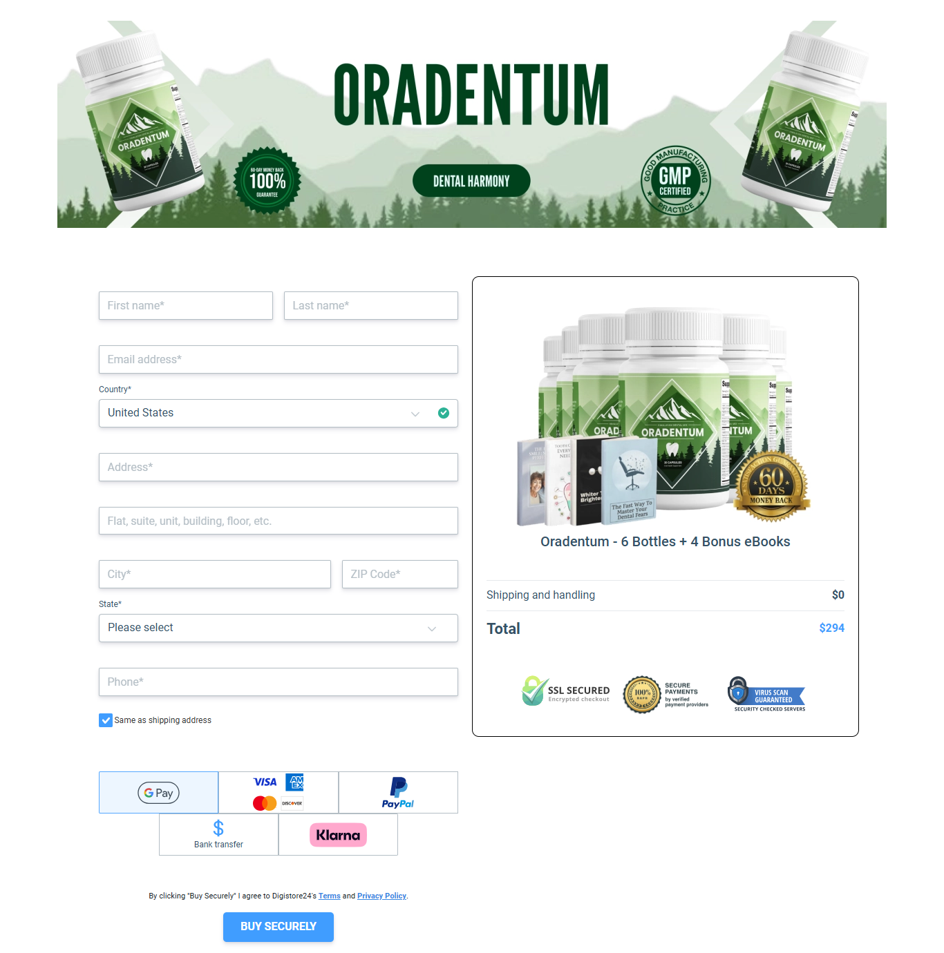 Oradentum Payment Screen